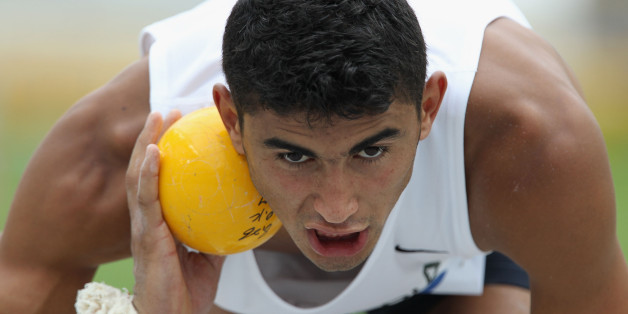 DAEGU, SOUTH KOREA - AUGUST 27: Larbi Bouraada of Algeria competes in the shot put in the men's decathlon during day one of the 13th IAAF World Athletics Championships at the Daegu Stadium on August 27, 2011 in Daegu, South Korea. (Photo by Andy Lyons/Getty Images)
