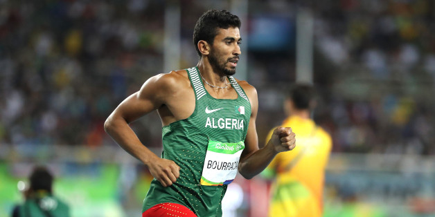 RIO DE JANEIRO, BRAZIL - AUGUST 18: Larbi Bourrada of Algeria competes in the 1500m of the Men's Decathlon on day 13 of the Rio 2016 Olympic Games at Olympic Stadium on August 18, 2016 in Rio de Janeiro, Brazil. (Photo by Jean Catuffe/Getty Images)
