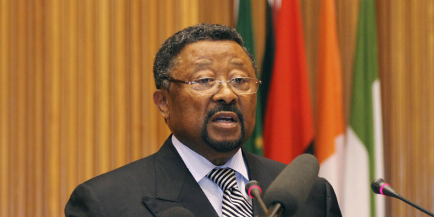 African Union Commission chairman Jean Ping addresses an emergency summit of the AU Peace and Security Council in Ethiopia's capital Addis Ababa August 26, 2011. The African Union called on Friday for the formation of an inclusive transitional government in Libya, saying it could not recognise the rebels as sole legitimate representatives of the nation while fighting continued. REUTERS/Stringer (ETHIOPIA - Tags: POLITICS CONFLICT)