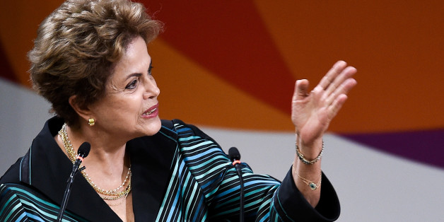 BRASILIA, BRAZIL - JULY 03: Brazilian President Dilma Roussef speaks during a ceremony for presents the Olympic Torch and Relay Route of the Rio 2016 Olympic Games on July 3, 2015 in Brasilia, Brazil. (Photo by Buda Mendes/Getty Images)