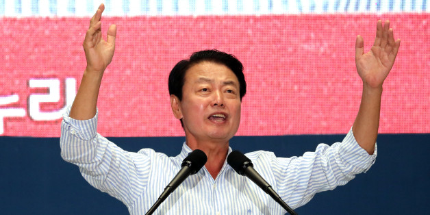 새누리당 한선교 당 대표 후보가 8월 9일 오후 서울 잠실실내체육관에서 열린 당 대표 및 최고위원 선발을 위한 새누리당 제4차 전당대회에서 정견발표를 통해 지지를 호소하고 있다.
