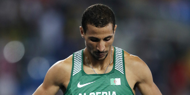 RIO DE JANEIRO, BRAZIL - AUGUST 20: Taoufik Makhloufi of Algeria celebrates after winning silver in the Men's 1500 meter Final on Day 15 of the Rio 2016 Olympic Games at the Olympic Stadium on August 20, 2016 in Rio de Janeiro, Brazil. (Photo by Cameron Spencer/Getty Images)