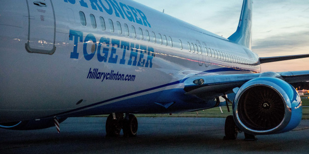 A new campaign plane for Democratic presidential candidate Hillary Clinton sits on the tarmac at the Westchester County Airport in White Plains, N.Y., Monday, Sept. 5, 2016. Clinton will travel to Cleveland and Illinois for Labor Day events. (AP Photo/Andrew Harnik)