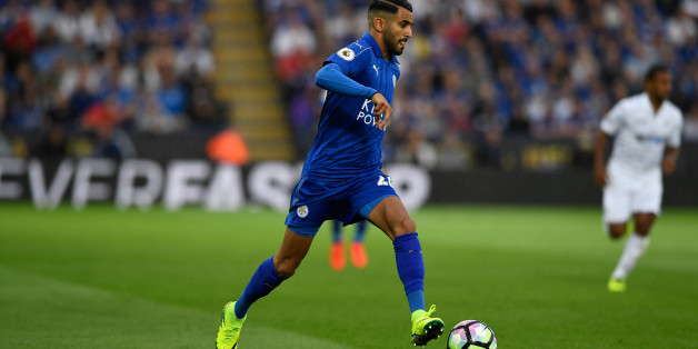 LEICESTER, ENGLAND - AUGUST 27: Leicester City player Riyad Mahrez in action during the Premier League match between Leicester City and Swansea City at The King Power Stadium on August 27, 2016 in Leicester, England. (Photo by Stu Forster/Getty Images)