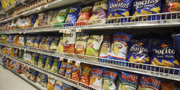 A supermarket shelf at a Kings Food Market in Midland Park, New Jersey filled mostly with Frito-Lay brands of chips. (Photo by James Leynse/Corbis via Getty Images)