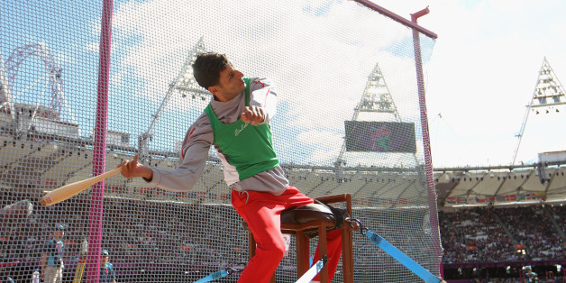 LONDON, ENGLAND - AUGUST 31: Lahouari Bahlaz of Algeria competes in the Men's Club Throw - F31/32/51 Final on day 2 of the London 2012 Paralympic Games at Olympic Stadium on August 31, 2012 in London, England. (Photo by Michael Steele/Getty Images)