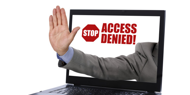 Stop gesture through a laptop screen concept for internet censorship and access denied