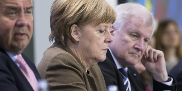 Sigmar Gabriel, Angela Merkel und Horst Seehofer bei einem Treffen im Kanzleramt im April 2016