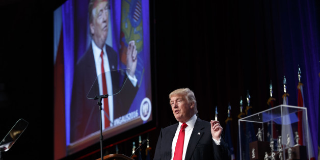Republican presidential candidate Donald Trump speaks to the National Guard Association of the United States, Monday, Sept. 12, 2016, in Baltimore. (AP Photo/Evan Vucci)