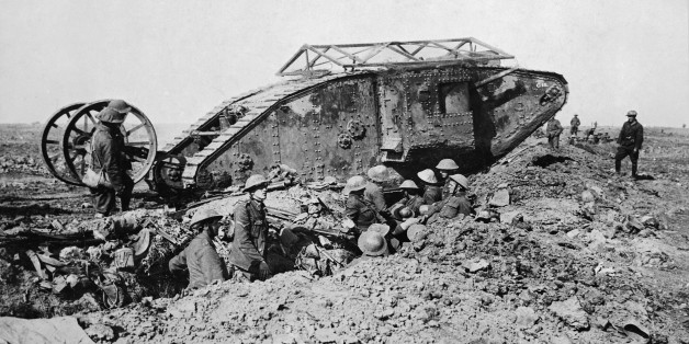 Ministry Of Information First World War Official Collection, Mark I 'Male' Tank of 'C' Company that broke down crossing a British trench on its way to attack Thiepval on 25 September 1916 during the Battle of the Somme. (Photo by Lt. E Brooks/ IWM via Getty Images)
