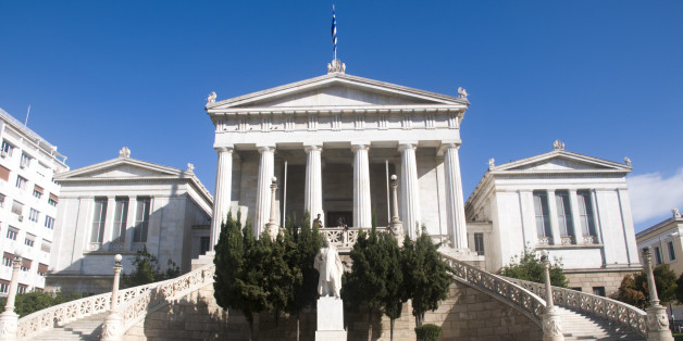 Exterior of the National Library of Greece, part of the architectural trilogy designed by Danish architect Theopil Hansen, Athens, Greece