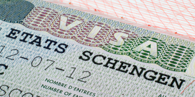 Close up Schengen visa in the passport