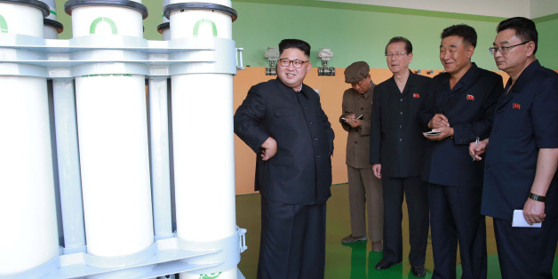 North Korean leader Kim Jong Un gives field guidance to the newly-built Medical Oxygen Factory in this undated photo released by North Korea's Korean Central News Agency (KCNA) in Pyongyang September 15, 2016. KCNA/via Reuters ATTENTION EDITORS - THIS IMAGE WAS PROVIDED BY A THIRD PARTY. EDITORIAL USE ONLY. REUTERS IS UNABLE TO INDEPENDENTLY VERIFY THIS IMAGE. NO THIRD PARTY SALES. SOUTH KOREA OUT.