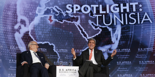 United States Secretary of State John Kerry, right, leads a conversation with Tunisia's President Beji Caid Essebsi during the U.S. Africa Business Forum, Wednesday, Sept. 21, 2016, in New York. (AP Photo/Jason DeCrow)