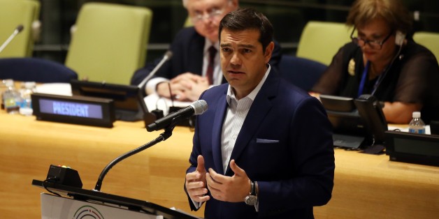 New York, NY. September 19, 2016: Prime Minister of Greece Alexis Tsipras speaks during a high-level meeting at the United Nations General Assembly Head Quarters in Manhattan, New York. (Photo by Mohammed Elshamy/Anadolu Agency/Getty Images)