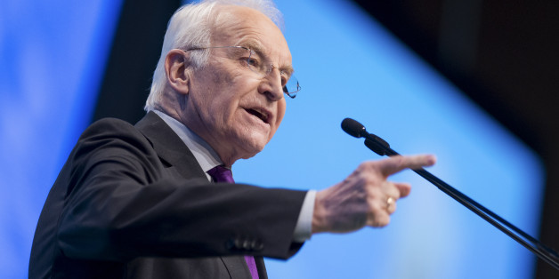 Former Bavarian state premier and leader of Christian Social Union (CSU) Edmund Stoiber delivers his speech at the party's traditional Ash Wednesday meeting in Passau February 18, 2015. REUTERS/Lukas Barth (GERMANY - Tags: POLITICS)
