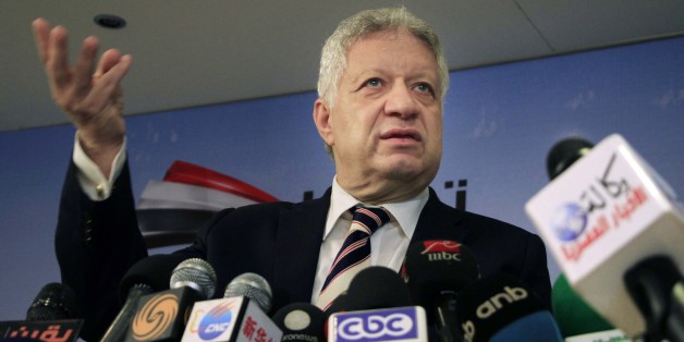 Lawyer and head of a renowned Egyptian soccer club Mortada Mansour speaks during a press conference in Cairo, Egypt, Sunday, April 6, 2014. Mansour said he will run for presidency, the third to officially announce running in a much anticipated race slated to take place May 26 and 27. (AP Photo/Lobna Tarek, El Shorouk) EGYPT OUT