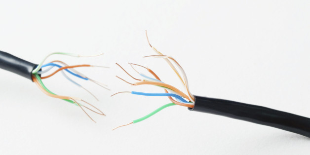 Technology; Close-up of cut cable with exposed wiring