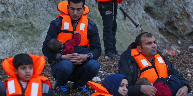 Flüchtlinge bei ihrer Ankunft in Lesbos