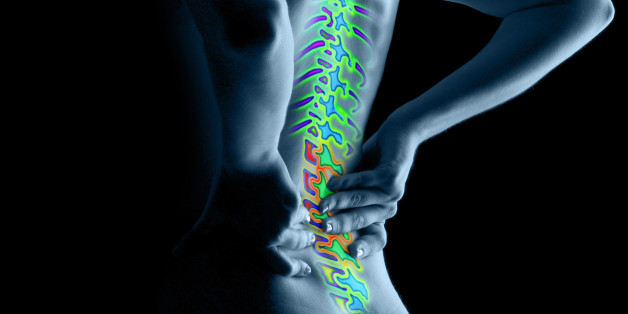 Woman with enhanced spinal column, rear view (Digital Composite)