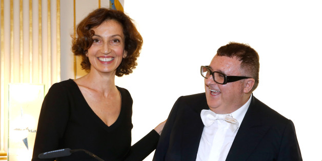 PARIS, FRANCE - OCTOBER 03: (L-R) French Minister of Culture and Communication, Audrey Azoulay and Alber Elbaz attend Alber Elbaz receives the Insigna of 'Officier de la Legion d'Honneur' at Ministere de la culture as part of the Paris Fashion Week Womenswear Spring/Summer 2017 on October 3, 2016 in Paris, France (Photo by Bertrand Rindoff Petroff/Getty Images)