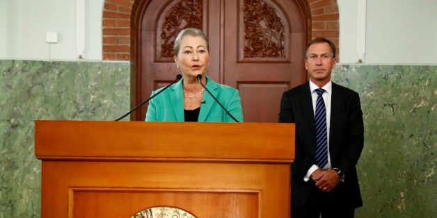 Kaci Kullman Five, chairman of the Nobel Peace Prize award committee, announces that Colombian President Juan Manuel Santos has been awarded the Nobel Peace Prize 2016 in Oslo on 7 October, 2016. / AFP / NTB Scanpix / Heiko JUNGE / Norway OUT (Photo credit should read HEIKO JUNGE/AFP/Getty Images)