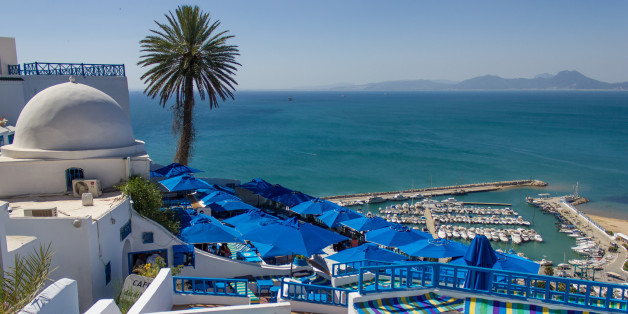 Terrace with a view of the port, Sidi Bou Saïd, Tunisia