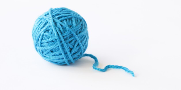 Blue ball of wool, studio shot