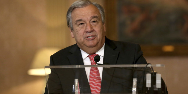 The newly appointed Secretary General of the United Nations, Antonio Guterres, reads a statement at Lisbon's Necessidades palace after the formal election took place this morning at the organisation's headquarters, Thursday, Oct. 6, 2016. The probable next U.N. secretary-general says he faces "huge challenges" and hopes to see unity and consensus during his expected term at the international body. (AP Photo/Steven Governo)