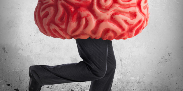 Metaphor of the brain drain. Rubber brain legs while running.