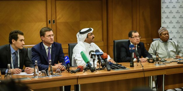 Russian Energy Minister Alexander Novak (2L), Mohammed bin Saleh al-Sada (C), President of the Organization of Petroleum Exporting Countries (OPEC) and Qatar's Energy Minister, Algeria's Minister of Energy, Noureddine Boutarfa (2R) and OPEC Secretary General Nigeria's Mohammed Barkindo (R) attend a press conference during the 23rd World Energy Congress on October 12, 2016 in Istanbul. OPEC has issued an invitation to Russia and other key non-members of the oil cartel to attend a meeting later th