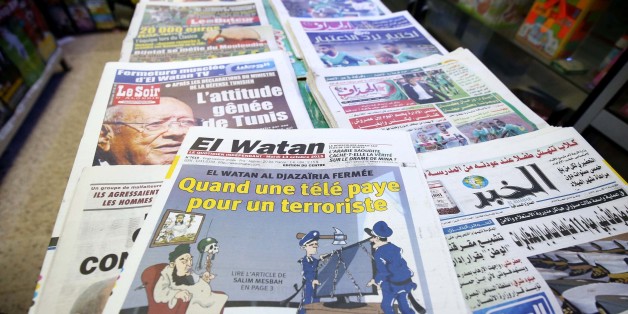 El Watan newspaper title on the closure of the El Watan TV more chain broadcasting on that channel in an interview Madani Mezrag, former head of the Islamic Army of salvation (AIS), the armed wing of the Islamic Front of salvation (FIS) and the order of the Ministry of Communications, in Algiers, Algeria, on October 13, 2015. (Photo by Billal Bensalem/NurPhoto) (Photo by NurPhoto/NurPhoto via Getty Images)