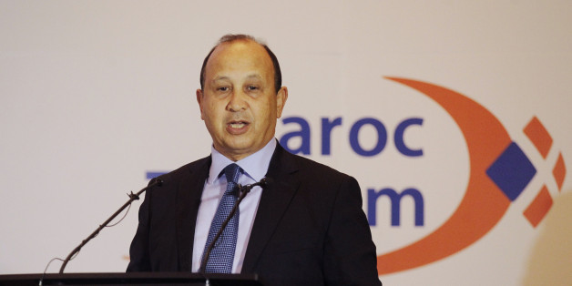 Maroc Telecom Chairman Abdeslam Ahizoune gestures during the company's full-year results news conference in Rabat February 23, 2015. Maroc Telecom, Morocco's largest telecom operator, said a strong performance at its African subsidiaries helped drive its 2014 net profit up 5.6 percent to 5.85 billion dirhams ($613.51 million). REUTERS/Stringer (MOROCCO - Tags: BUSINESS TELECOMS PROFILE)