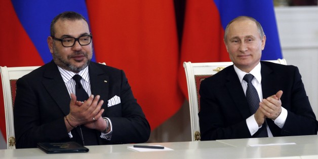 Russian President Vladimir Putin, right, and Morocco's King Mohammed VI attend a signing ceremony after their talks in the Kremlin in Moscow, Russia, Tuesday, March 15, 2016. Morocco's King Mohammed VI is on an official visit to Russia. (Maxim Shipenkov/Pool photo via AP)