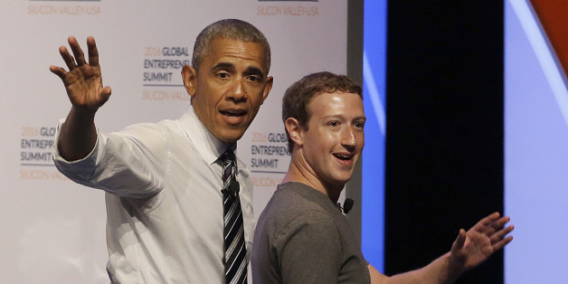 President Barack Obama and Facebook founder Mark Zuckerberg wave after speaking at the Global Entrepreneurship Summit in Stanford, Calif., Friday, June 24, 2016. (AP Photo/Jeff Chiu)