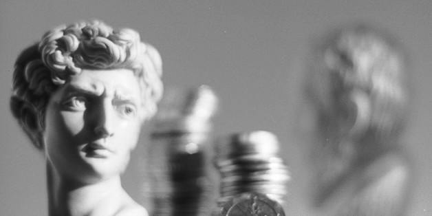 Coins off the course in the European area,with stone statues,indoor.