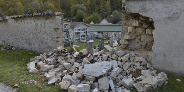 A view of the cemetery of Castelsantangelo sul Nera, Italy, Thursday, Oct 27, 2016 after a 5.9 earthquake destroyed part of the town. Authorities scrambled to find housing Thursday for thousands of people displaced by a pair of strong earthquakes that struck the same region of central Italy hit by a deadly quake in August. (AP Photo/Sandro Perozzi)
