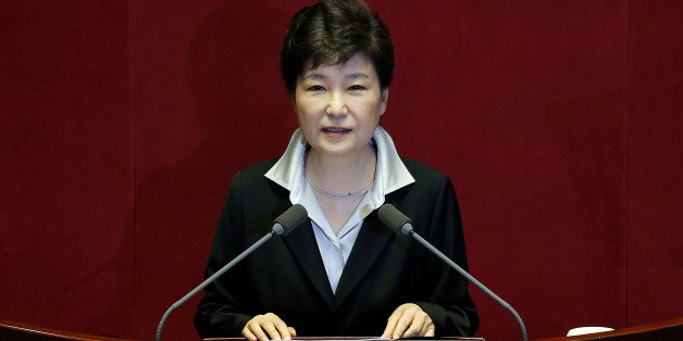 South Korean President Park Geun-hye delivers her speech on the 2017 budget bill during a plenary session at the National Assembly in Seoul, South Korea, October 24, 2016. REUTERS/Kim Hong-Ji