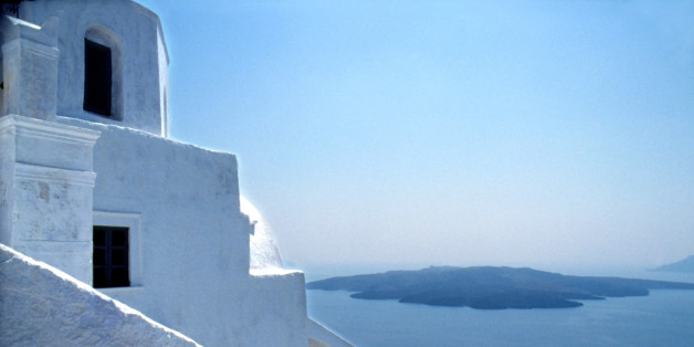 House and ocean, Fira, Greek Island, Santorini, Greece