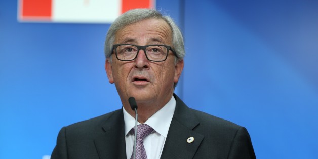BRUSSELS, BELGIUM - OCTOBER 30: President of the European Commission, Jean-Claude Juncker, EU Council President Donald Tusk (not seen) and Canadian Prime Minister Justin Trudeau (not seen) hold a joint press conference during the EU-Canada summit, in Brussels, Belgium, 30 October 2016. EU-Canada summit to signs the agreement on the Comprehensive Economic and Trade Agreement (CETA), a trade deal between the EU and Canada, in Brussels, Belgium, on October 30, 2016.
(Photo by Dursun Aydemir/Anadolu Agency/Getty Images)