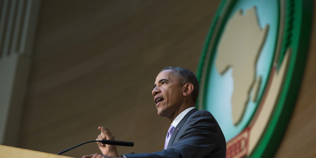 U.S. President Barack Obama delivers a speech to the African Union, Tuesday, July 28, 2015, in Addis Ababa, Ethiopia. On the final day of his African trip, Obama is focusing on economic opportunities and African security. (AP Photo/Evan Vucci)