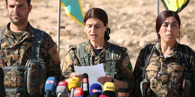 Jihan Sheikh Ahmed, a spokeswoman for the Syrian Democratic Forces (SDF), holds a press conference in the town of Ain Issa, some 50 kilometres north of Raqa, on November 6, 2016, to announce that the US-backed alliance has began a long-awaited operation to capture the Islamic State group's de facto Syrian capital Raqa.
'The major battle to liberate Raqa and its surroundings has begun,' Jihan Sheikh Ahmed said at the press conference in Ain Issa. The operation, dubbed 'The Wrath of the Euphrates,' comes as Iraqi forces backed by the US-led coalition press an assault to take the jihadist group's Iraqi stronghold of Mosul. / AFP / DELIL SOULEIMAN (Photo credit should read DELIL SOULEIMAN/AFP/Getty Images)