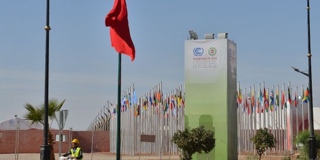 A Moroccan labourer drives a scooter at the site of the COP22 international climate conference in Marrakesh on October 31, 2016, a week before the start of the talks.
The organisation committee of the COP22 announced on November 2, 2016 that the site of the event which consists of 55 tents is nearly ready, / AFP / STRINGER / TO GO WITH AFP STORY BY JALAL AL-MAKHFI (Photo credit should read STRINGER/AFP/Getty Images)