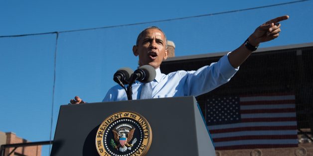 US President Barack Obama speaks at a rally for Democratic presidential nominee Hillary Clinton in Ann Arbor, Michigan, on November 7, 2016. / AFP / NICHOLAS KAMM (Photo credit should read NICHOLAS KAMM/AFP/Getty Images)