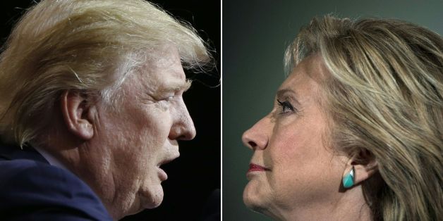 (COMBO) This combination of pictures created on November 07, 2016 shows
Republican presidential candidate Donald Trump in Cleveland, Ohio on October 22, 2016 and
US Democratic presidential nominee Hillary Clinton in Manchester, New Hampshire, on November 6, 2016.
Clinton and Trump launched into the frenzied final day of their historic fight for the White House November 7, 2016, with blow-out rallies in the handful of swing states that will decide who leads the United States. / AFP / Jay LaPrete AND Brendan Smialowski (Photo credit should read JAY LAPRETE,BRENDAN SMIALOWSKI/AFP/Getty Images)