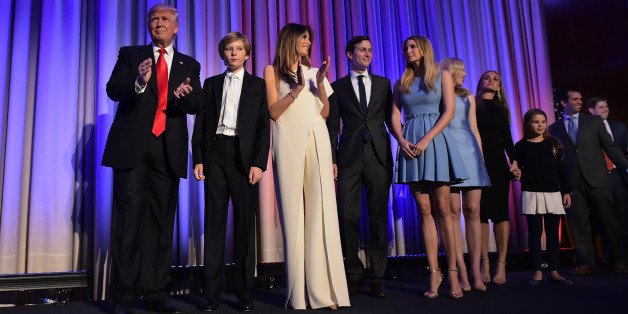 Republican presidential elect Donald Trump arrives with his family on stage to speak during election night at the New York Hilton Midtown in New York on November 9, 2016.
Trump stunned America and the world Wednesday, riding a wave of populist resentment to defeat Hillary Clinton in the race to become the 45th president of the United States. / AFP / MANDEL NGAN (Photo credit should read MANDEL NGAN/AFP/Getty Images)
