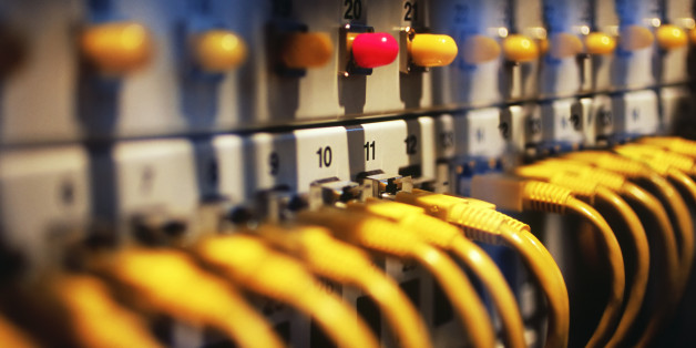 Cables plugged into a network server