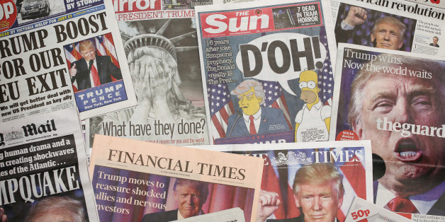 LONDON, ENGLAND - NOVEMBER 10: British newspapers show U.S. Republican candidate and President Elect Donald Trump on their front pages the day after Trump was announced the winner in U.S. presidential elections on November 9, 2016 in London, England. The American public have voted for the Republican candidate Donald Trump to be the 45th President of the United States. After 46 of the 50 States declared he had 278 of the 538 electoral college votes and Hillary Clinton conceded defeat in a teleph
