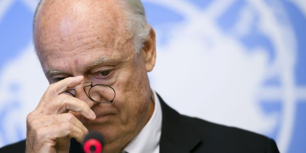 United Nation's Syria envoy Staffan de Mistura gestures during a press conference on the Aleppo situation on October 6, 2016 at the UN Offices in Geneva.The rebel-held east of Syria's Aleppo could be destroyed by year's end if a brutal offensive by government troops and supported by Russia persists, the UN's Syria envoy said October 6. / AFP / FABRICE COFFRINI (Photo credit should read FABRICE COFFRINI/AFP/Getty Images)