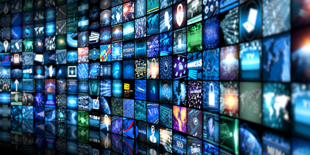 Digital Media concept Wall of screens smart TV